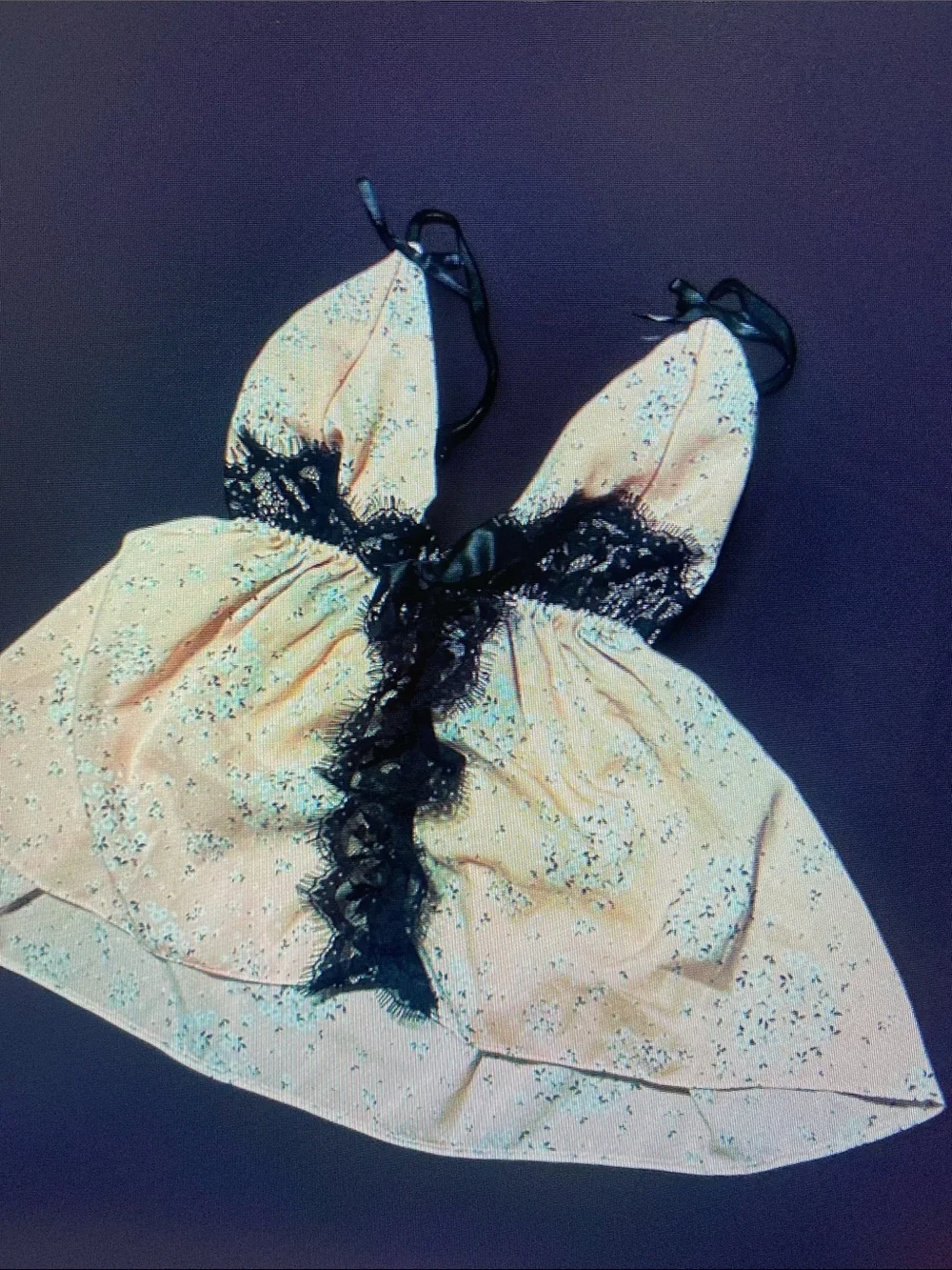 Peach Floral Lace-Trim Cami with Black Accents